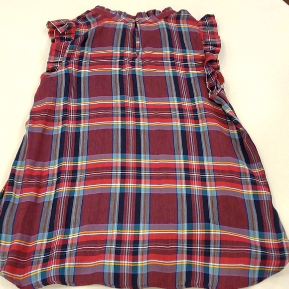 Loft Burgundy Plaid Flutter Sleeve Top - Picture 5 of 6